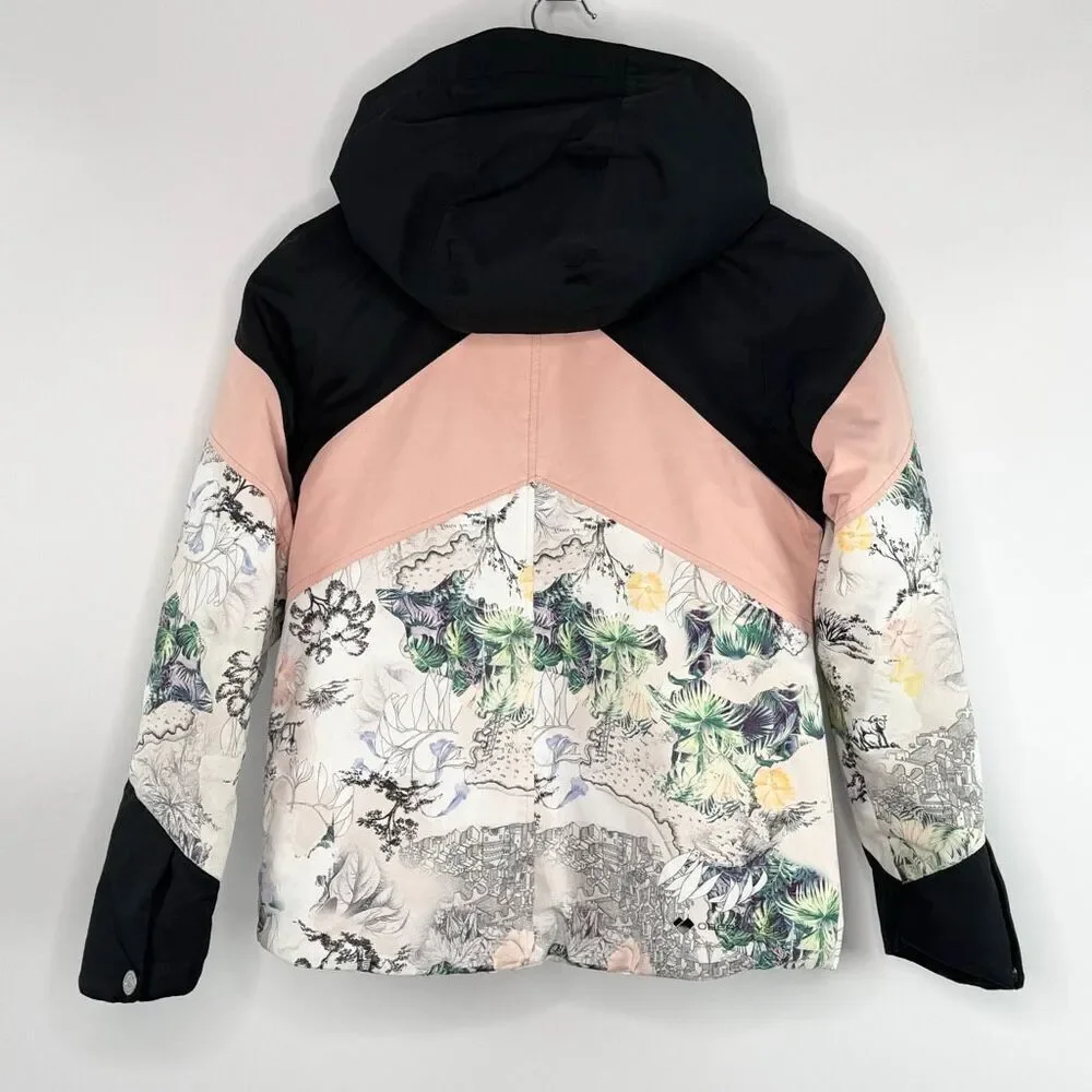 Obermeyer Girls' Tabor Ski Jacket in “Tell Me A Story” Print Pink Black Full Zip